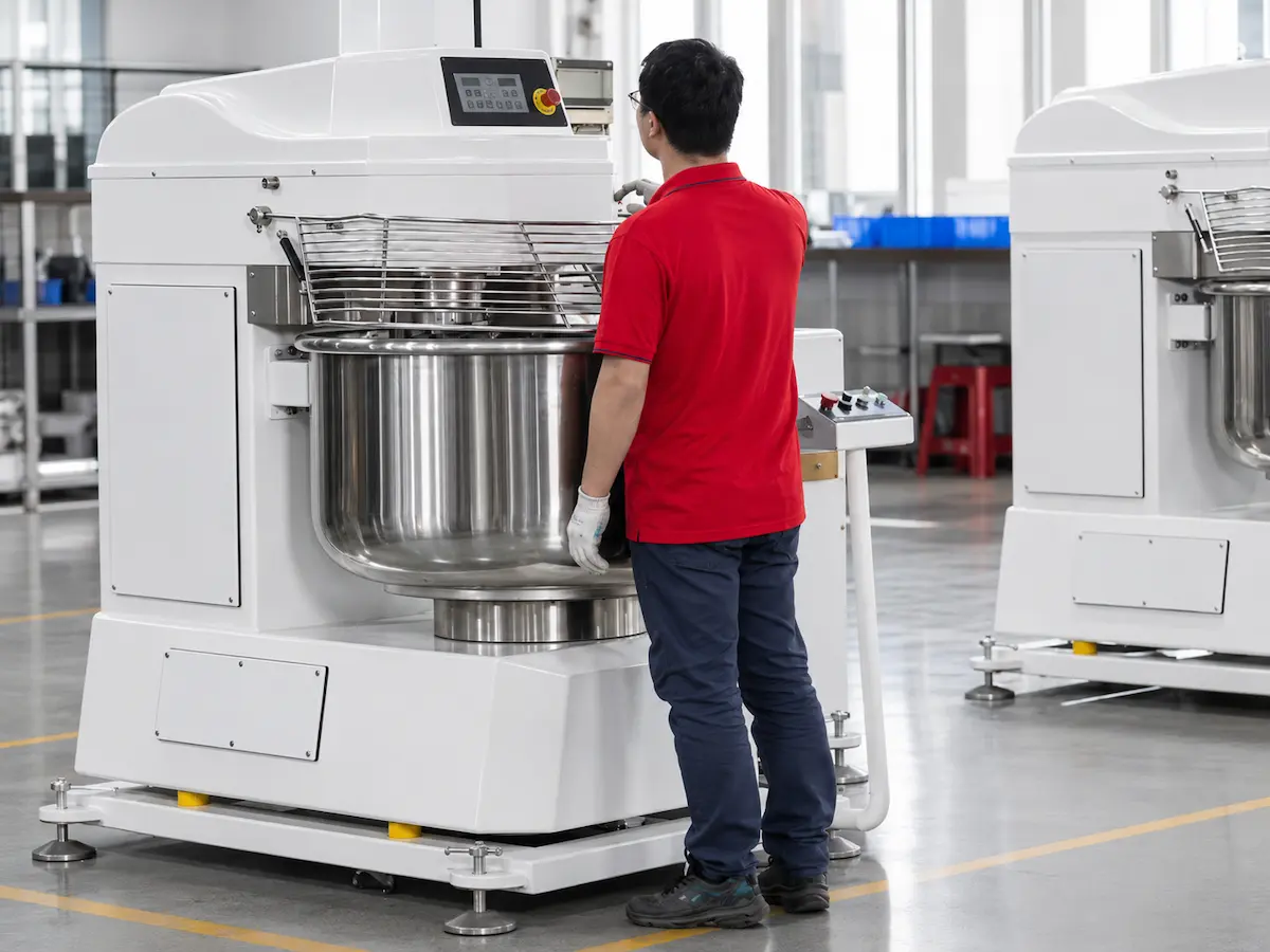 Technician inspecting commercial kitchen equipment