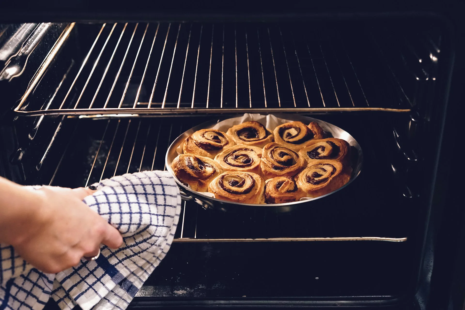 Fresh pastries baking in a professional oven