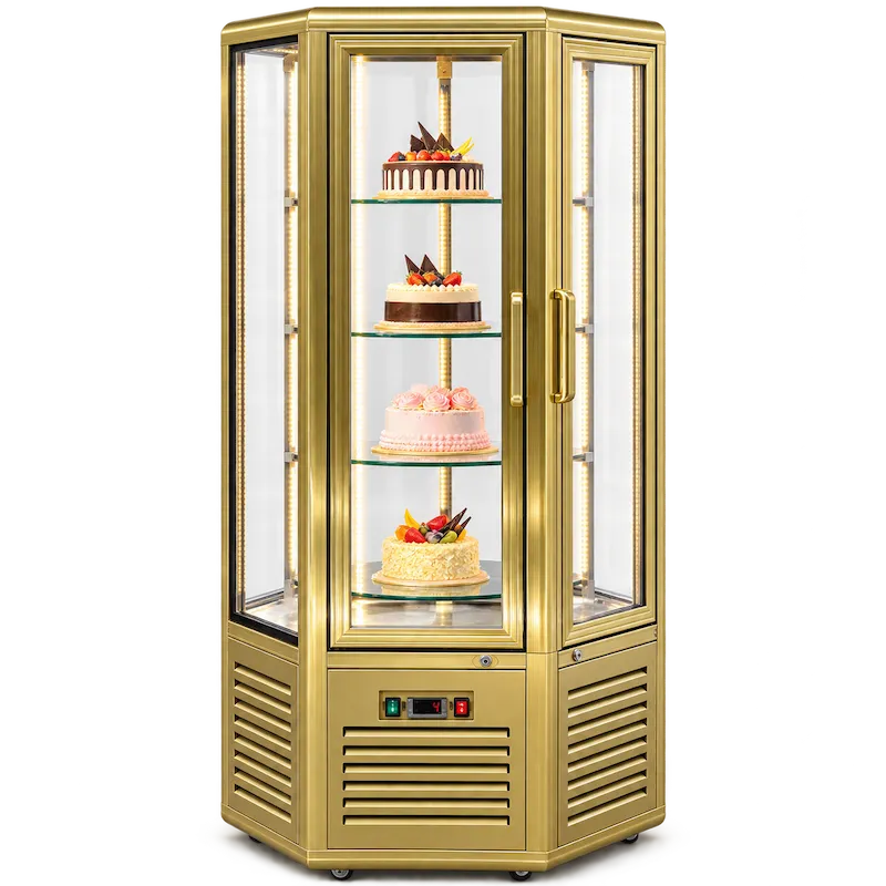 CATERTOP CT-BDC600L2GA Hexahedron Vertical Cake Showcase - Golden Aluminum