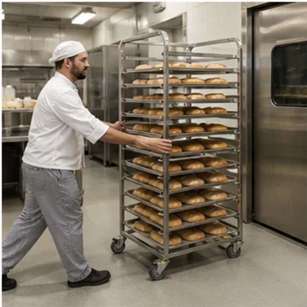 Bakery Rack in an active commercial workflow