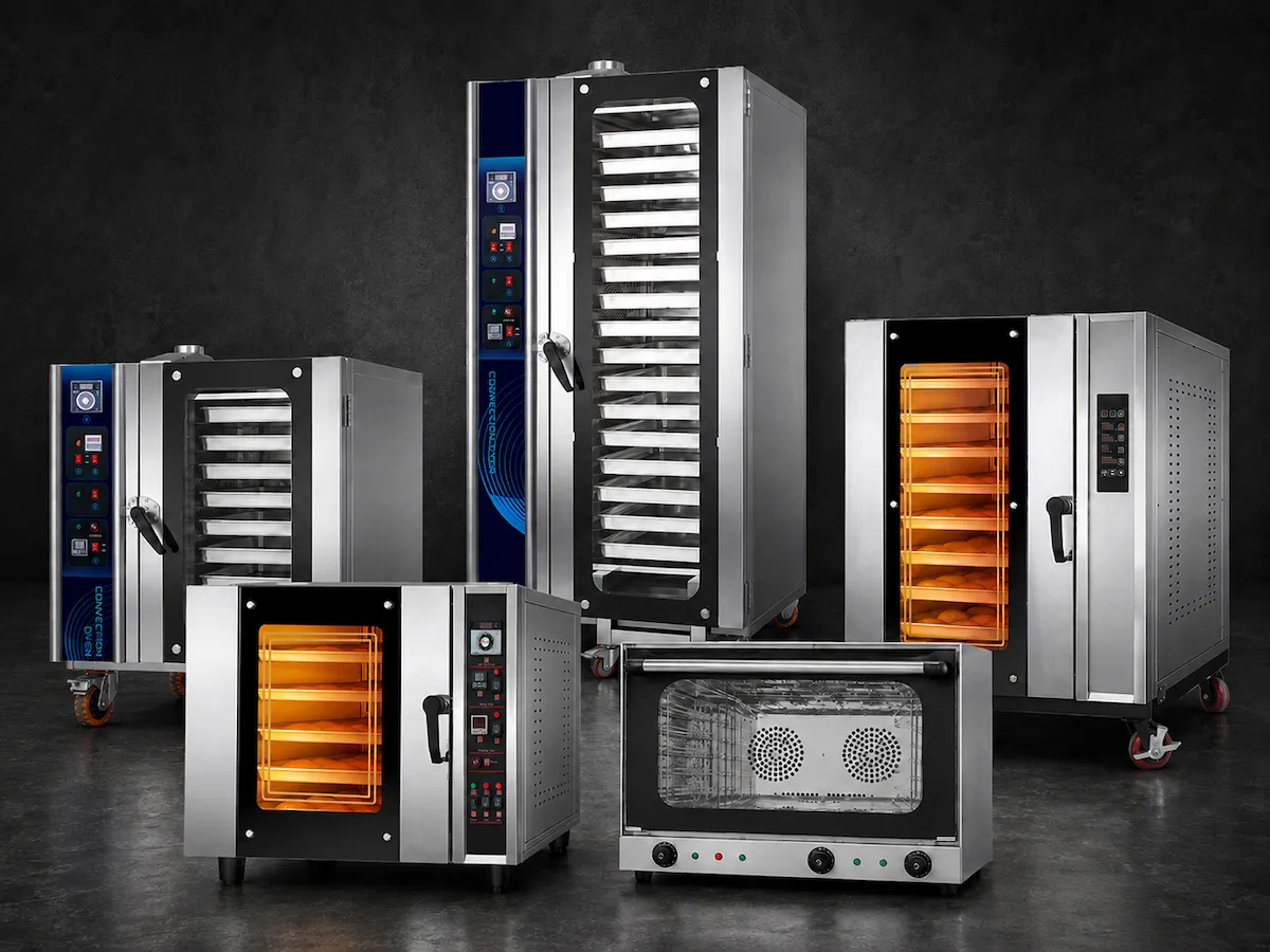 Commercial convection oven range with electric and gas models
