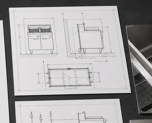 Commercial fryer dimensional and utility reference drawing