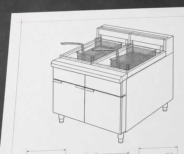 Commercial fryer model and configuration drawing