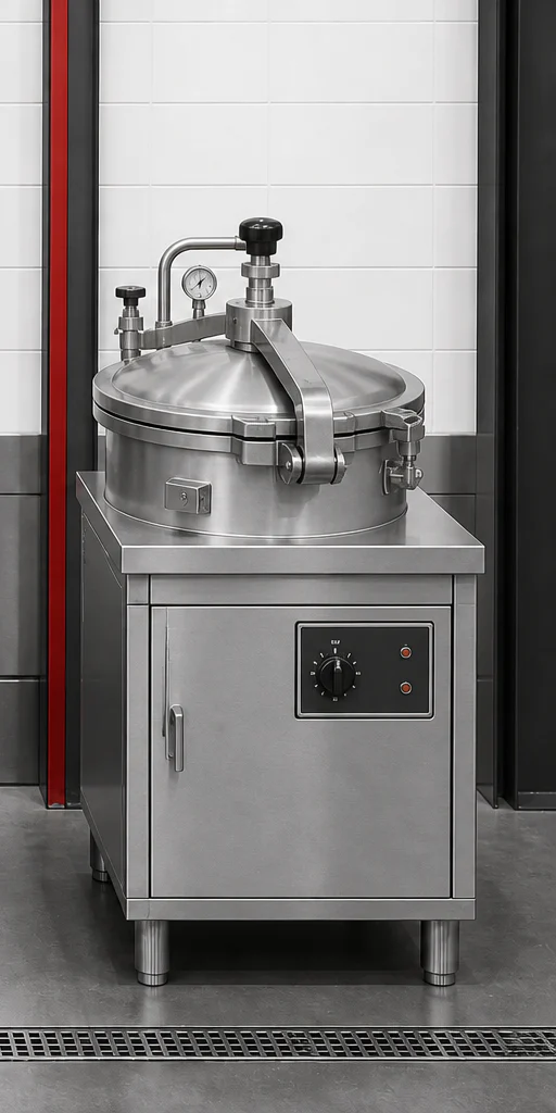 Commercial pressure fryer with enclosed lid and pressure hardware