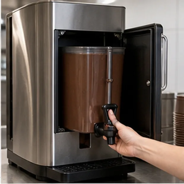 Commercial Hot Chocolate Machine map refill, holding, and dispense workflow context