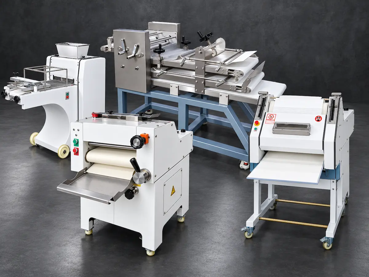 Dough roller range with baguette, continuous, toast and mini moulding models
