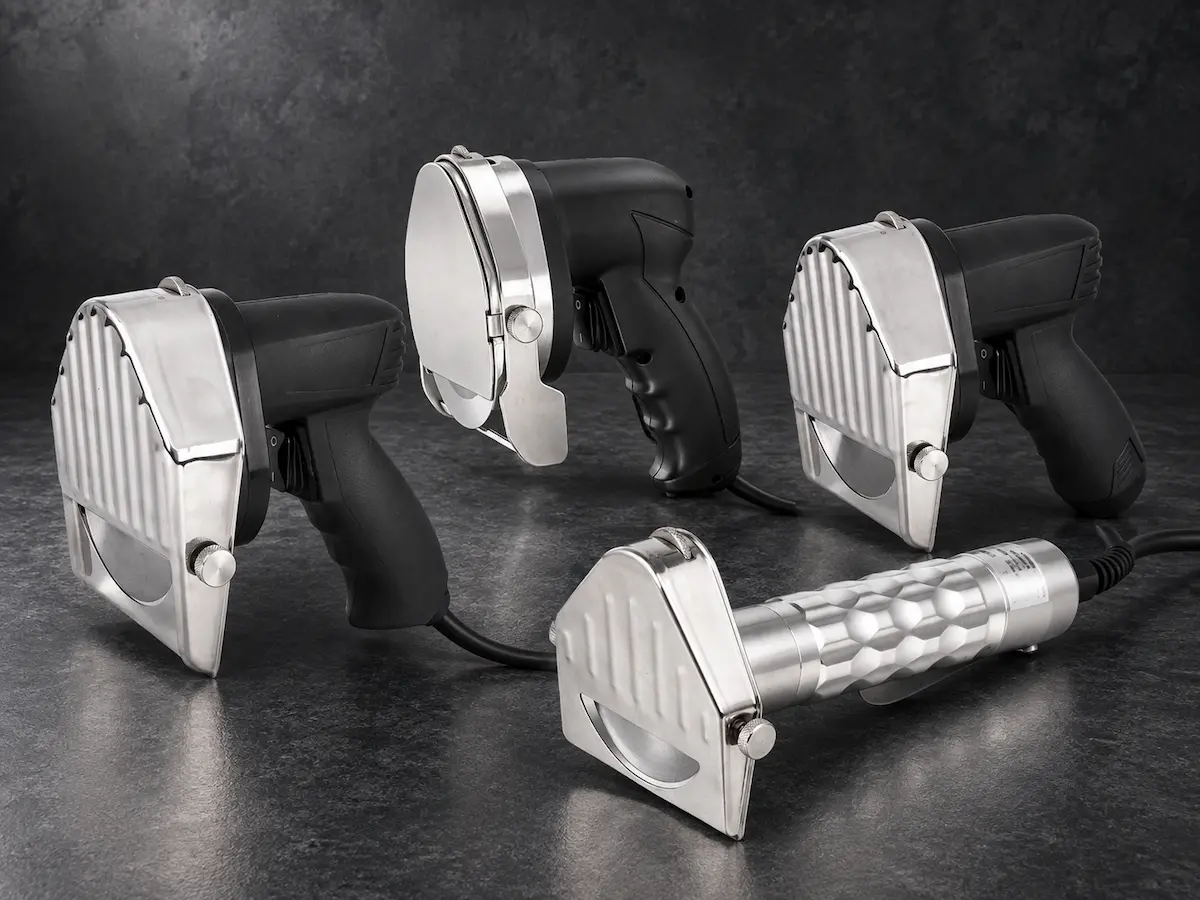Commercial electric kebab knife range with corded and cordless handheld kebab slicers