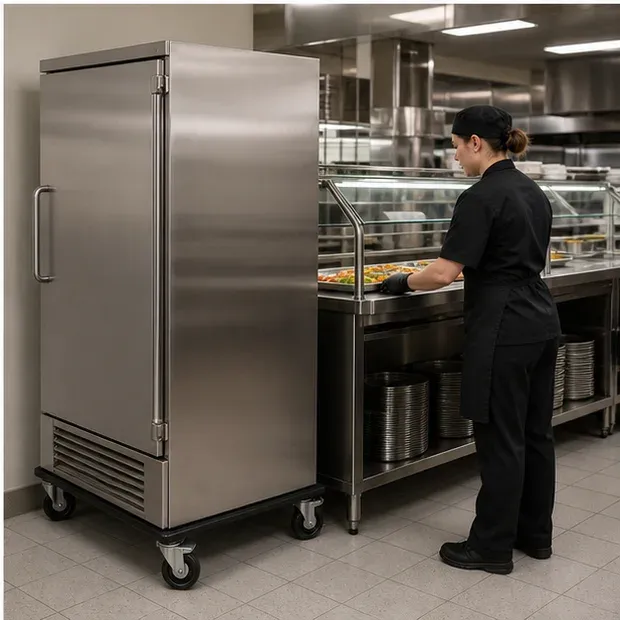 Design-stage Mobile production-holding configuration in a commercial prepared-food service workflow
