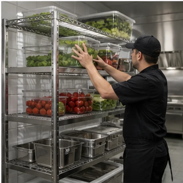 Stainless Steel Shelf in an active commercial workflow