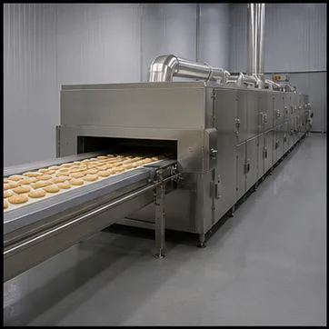 Compact straight-through tunnel oven configuration