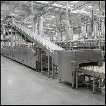 Integrated commercial tunnel oven line configuration